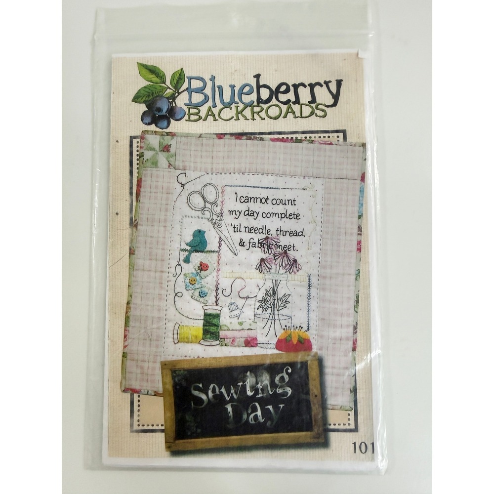 Blueberry Backroads Sewing Day Pattern 101 13x15 White Embroidery Applique DIY